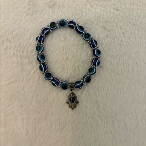 Blue Evil Eye Bracelet with Hamsa Charm